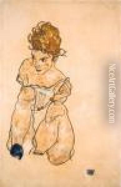 Sitzendes Mdchen In Unterkleid Oil Painting - Egon Schiele