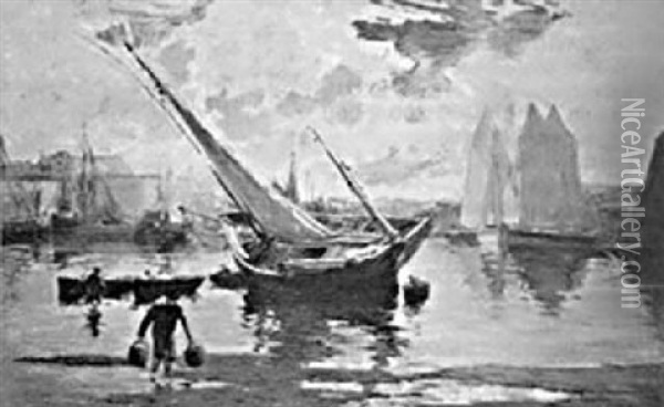 Concarneau: Barques Sardinieres Et Thoniers Sous Voiles Oil Painting - Henri Alphonse Barnoin