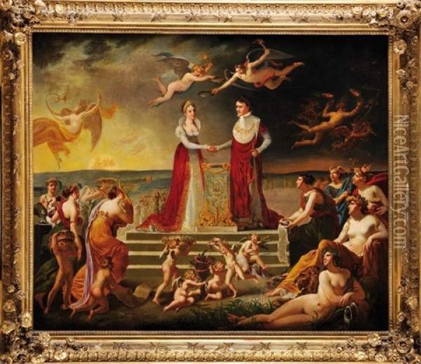 Allegorie Du Mariage De Napoleon 1er Et De Marie Louise Oil Painting - Jean-Baptiste Regnault