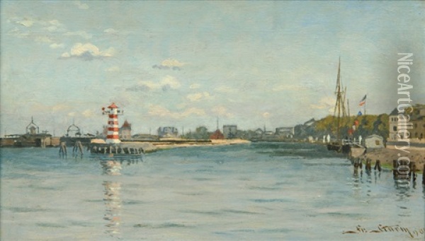 Port Of Warnemunde Oil Painting - Friedrich Ludwig Christian Sturm