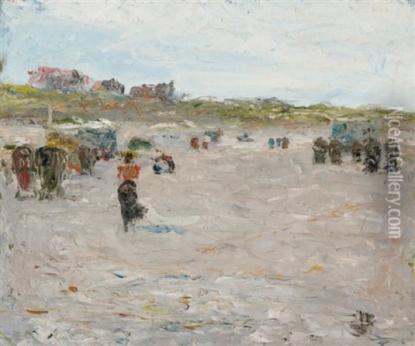 Beach Scene With Figures And Buildings Oil Painting - Charles Webster Hawthorne