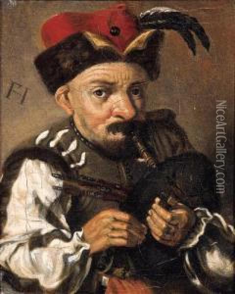A Man Playing The Bagpipes; And A Youth Playing The Violin Oil Painting - Frans Hals