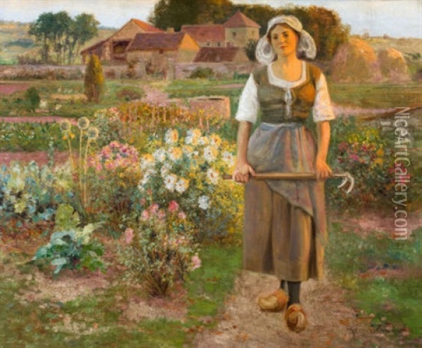 Maiden In The Garden Oil Painting - Jean Beauduin