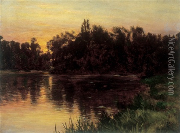 Evening Fishing Oil Painting - Robert J. Wickenden