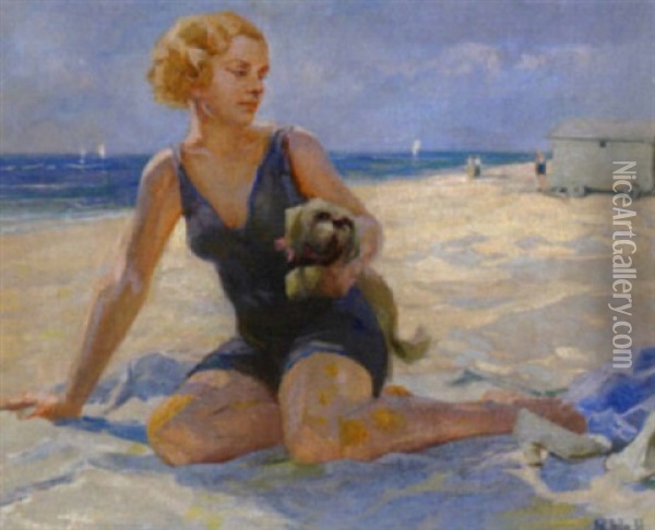 Am Strand Oil Painting - Oskar Heller