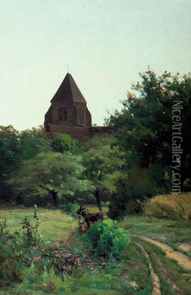 The Steeple At Cernay Oil Painting - Aaron Allan Edson