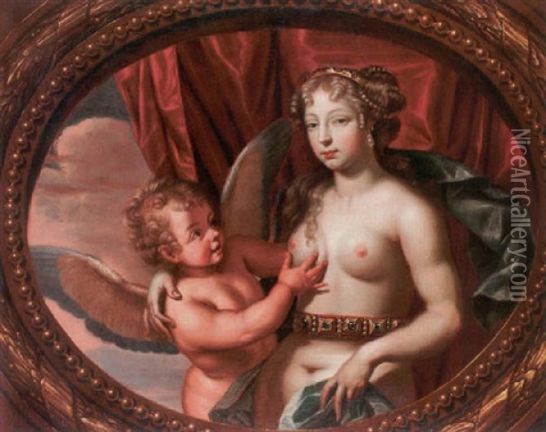 Portrait Of A Lady As Venus With Cupid Oil Painting - Henri Gascars