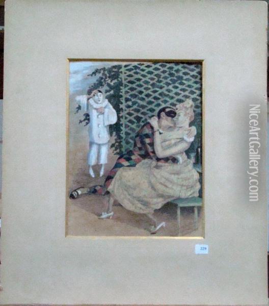 La Surprise De Pierrot Oil Painting - Louis Desire Blanquart-Evrard