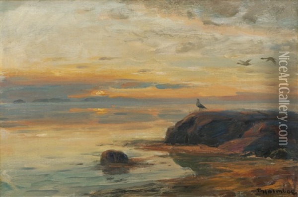 Sjofugler I Kystlandskap Oil Painting - Thorolf Holmboe