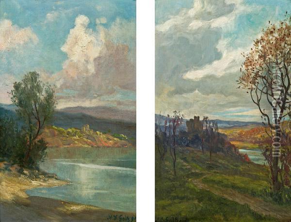 Pendants: Zwei Ansichten Aus Der Wachau Oil Painting - Alexander Demetrius Goltz