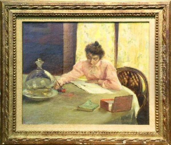 The Letter Oil Painting - Albert Breaute