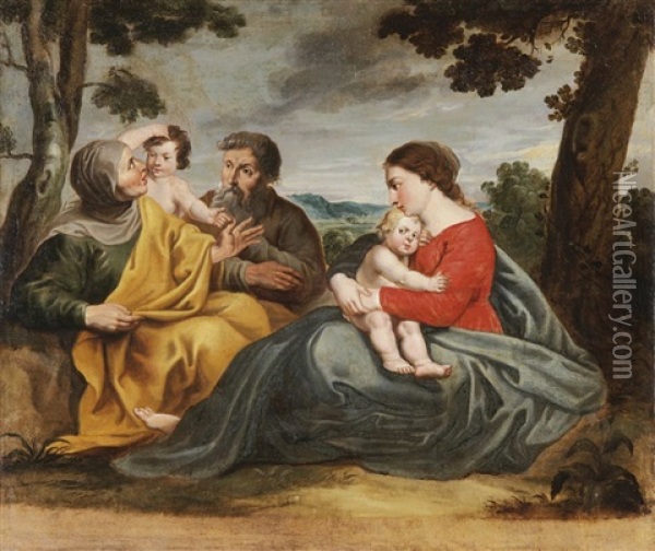 Heilige Familie Mit Elisabeth Und Dem Johannesknaben Oil Painting - Willem van Herp the Elder