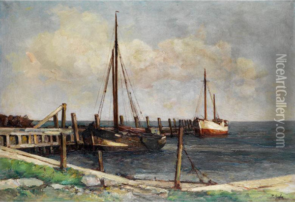 Fischerboote Am Ufer Oil Painting - Rudolf Guba