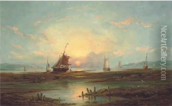 Sunset Over The Estuary Oil Painting - John Moore Of Ipswich
