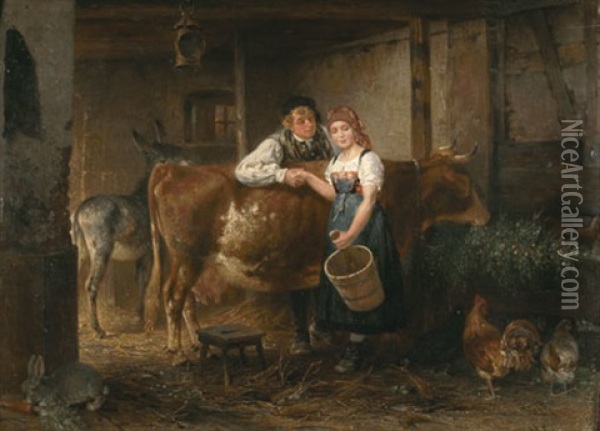 Flirt Im Stall Oil Painting - Wilhelm Heinrich Schaumann
