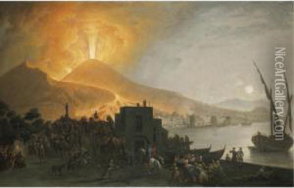 The Eruption Of Vesuvius Of 1767, Seen From The Ponte Della Maddalena, Naples Oil Painting - Pietro Fabris