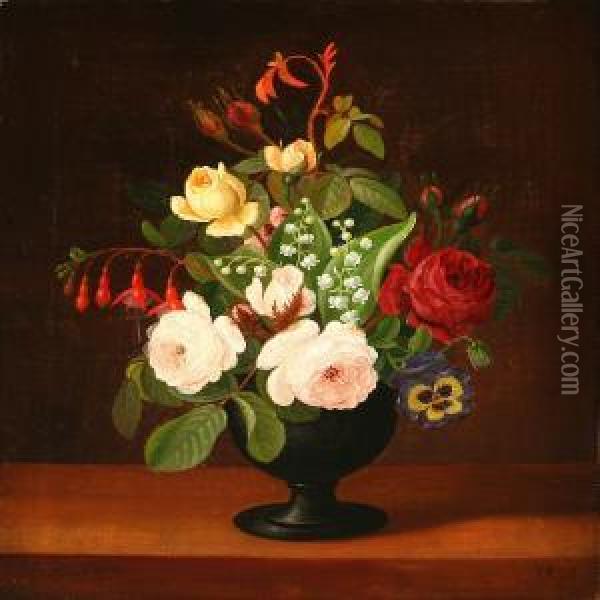 Colourful Flowers In A Vase Oil Painting - Christian Mollback