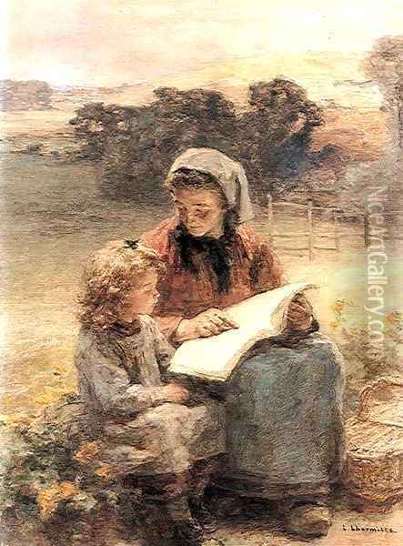 La Leçon de Lecture (The Reading Lesson) Oil Painting - Leon Augustin Lhermitte