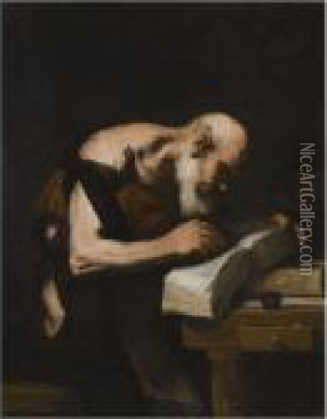 A Philosopher Writing Oil Painting - Luca Giordano