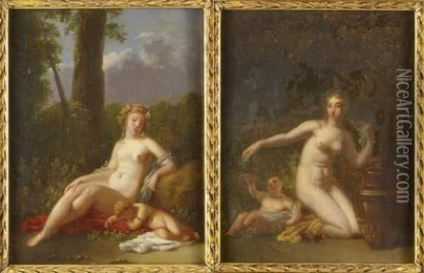 Venus Et Cupidon Endormi Oil Painting - Jacques Antoine Vallin