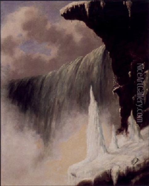 Niagara Falls From Below Table Rock, Winter Oil Painting - Cornelius David Krieghoff