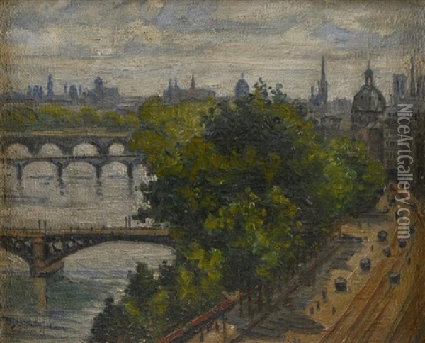Paris, La Seine Vue Depuis Le Quai Voltaire Oil Painting - Jean Peske