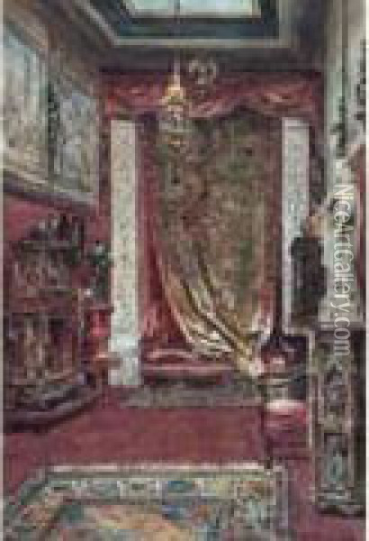 Interieur De La Galerie Louis Xii Du Baron A. De Rothschild Oil Painting - Marie Desire Bourgoin