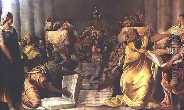 Christ Among the Doctors, early 1540s Oil Painting - Jacopo Tintoretto (Robusti)
