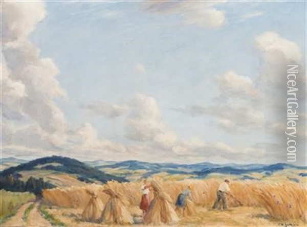 Harvest In The Czech-moravian Highlands Oil Painting - Tavik Frantisek Simon