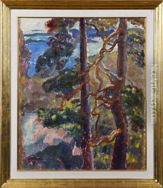 Pine Trees Oil Painting - Yrjoe Ollila