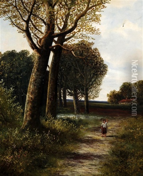 Figure On A Wooded Path Oil Painting - Abraham Hulk the Younger