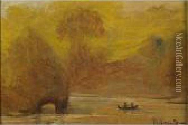 Lake With Canoe Oil Painting - Louis Michel Eilshemius