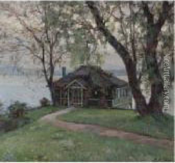 A Cottage By The River Oil Painting - Luis Graner Arrufi