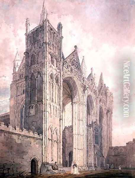 West Front of Peterborough Cathedral Oil Painting - Thomas Girtin