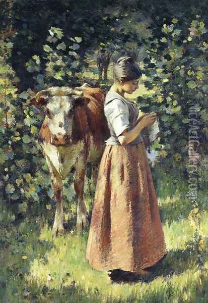 The Cowherd Oil Painting - Theodore Robinson