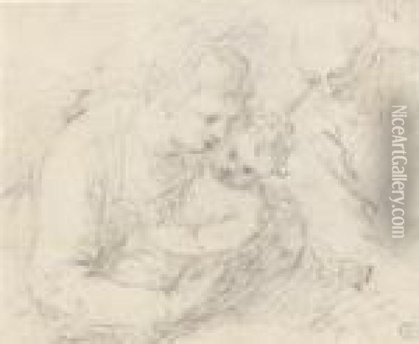 The Holy Family (recto); Half-length Study Of A Man (verso) Oil Painting - Acopo D'Antonio Negretti (see Palma Giovane)