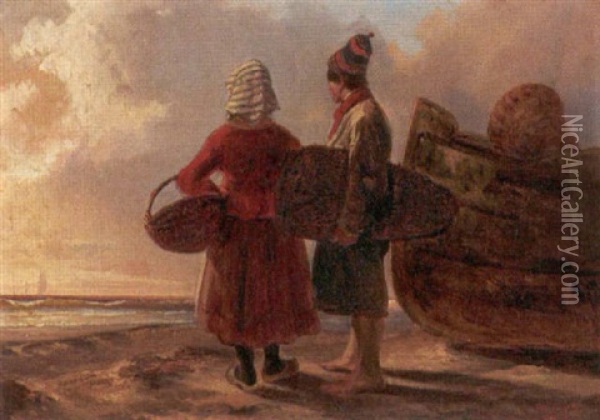 Fischerpaar Am Helgolander Strand Oil Painting - Wilhelm August Leopold Christian Krause