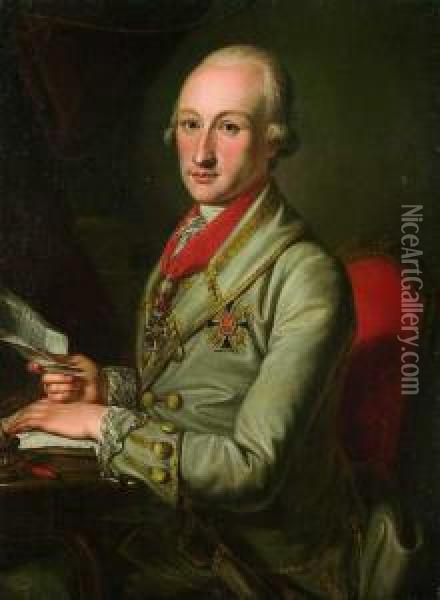 Kurfurst Karl Theodor Von Mannheim In Uniform. Oil Painting - Johann Wilhelm Weinmann