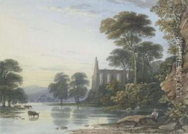 Bolton Abbey On The River Wharfe, Yorkshire Oil Painting - Charles Smith Varley