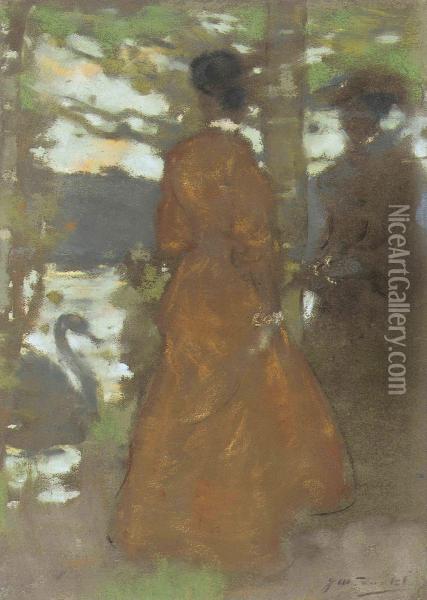 Elegant Ladies Beside A Lake Oil Painting - James Watterston Herald