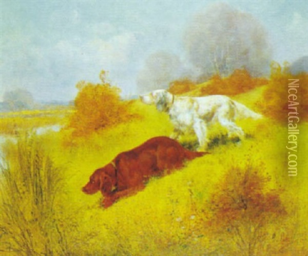 Deux Chiens A L'affut Oil Painting - Eugene Petit