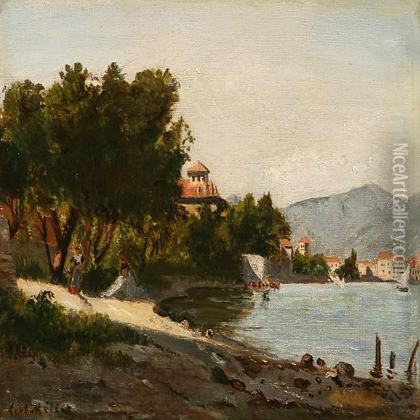 Scene From The Lugano Lake In Switzerland Oil Painting - Carl Muller