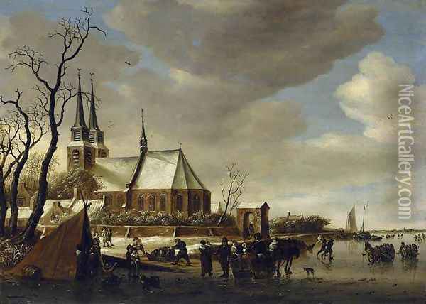 A Winter Landscape 1650s Oil Painting - Salomon van Ruysdael