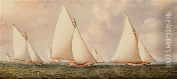 Yachts Racing Off Southamption, Long Island Oil Painting - James Edward Buttersworth