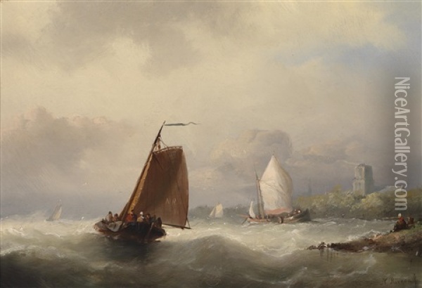 Segelboote Vor Der Kuste Oil Painting - Nicolaas Riegen