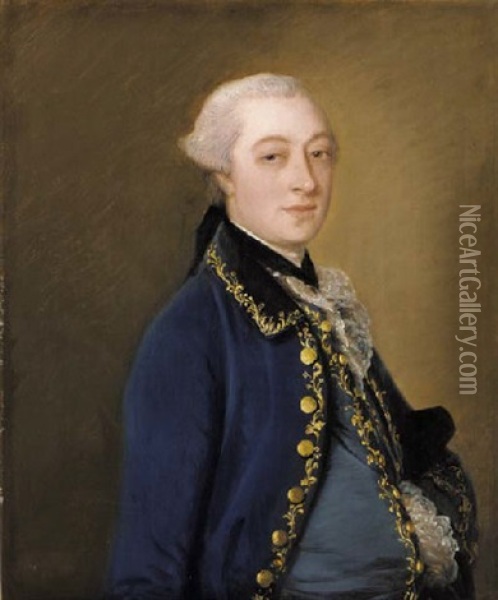 Portrait Of A Gentleman In A Gold-embroidered Blue Jacket Oil Painting - Thomas Gainsborough