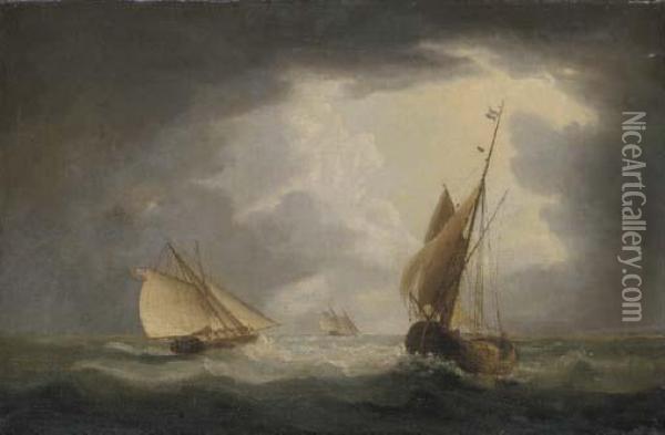 A British Gunboat Chasing Paul Jones Oil Painting - Thomas Buttersworth