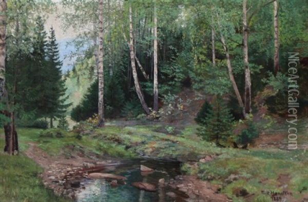 A Forest Lake At Springtime Oil Painting - Nils Severin Lynge Hansteen