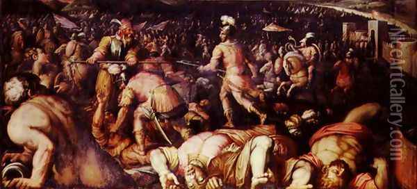 The Defeat of Radagasio from the ceiling of the Salone dei Cinquecento, 1565 Oil Painting - Giorgio Vasari