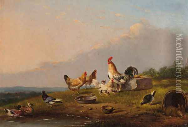 Poultry in a meadow Oil Painting - Franz van Severdonck